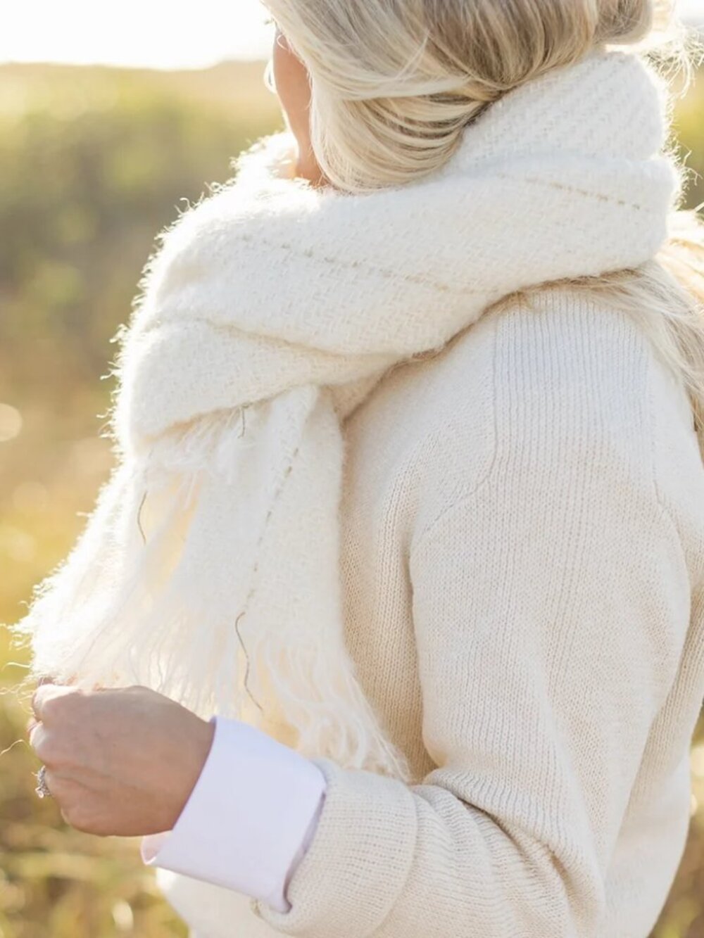 Nantucket Looms Ivory with Gold Lurex Accents Handwoven Mohair Wrap